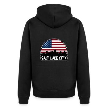 Salt Lake City Utah États-Unis Flag Skyline Silhouette Tr - Veste à capuche bio Premium Unisexe - noir - Dos - Nico (187cm)