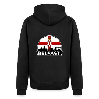 Belfast Nordirland Flagge Skyline Silhouette T - Unisex Premium Bio Zip Hoodie - Schwarz - Hinten - Nico (187cm)