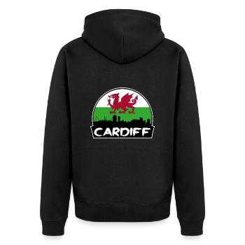 Cardiff Wales Flag Skyline Silhouette Travel - Unisex Premium Organic Zip Hoodie - black - Back - Nico (187cm)