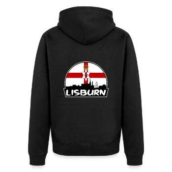 Lisburn Nordirland Flagge Skyline Silhouette T - Unisex Premium Bio Zip Hoodie - Schwarz - Hinten - Nico (187cm)