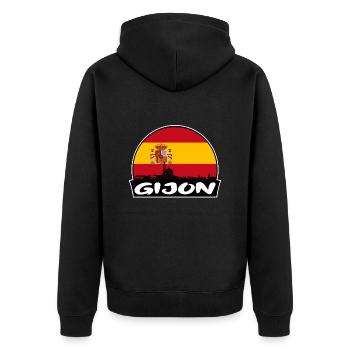 Gijon Spanien Flagge Skyline Silhouette Reisen - Unisex Premium Bio Zip Hoodie - Schwarz - Hinten - Nico (187cm)