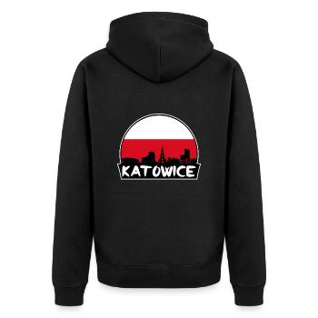 Katowice Pologne Flag Skyline Silhouette Voyage - Veste à capuche bio Premium Unisexe - noir - Dos - Nico (187cm)