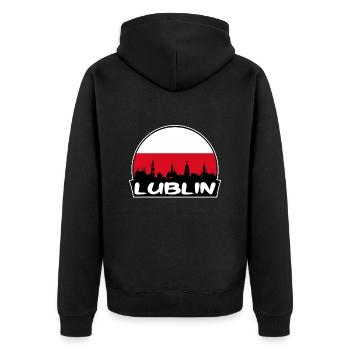 Lublin Pologne Flag Skyline Silhouette Voyage - Veste à capuche bio Premium Unisexe - noir - Dos - Nico (187cm)