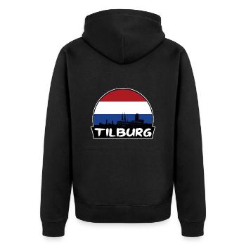 Tilburg Niederlande Flagge Skyline Silhouette Reisen - Unisex Premium Bio Zip Hoodie - Schwarz - Hinten - Nico (187cm)