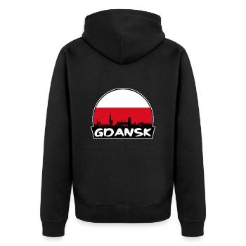 Danzig Polen Flagge Skyline Silhouette Reiseabzeichen - Unisex Premium Bio Zip Hoodie - Schwarz - Hinten - Nico (187cm)