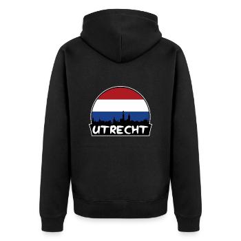 Utrecht Netherlands Flag Skyline Silhouette Travel - Unisex Premium Organic Zip Hoodie - black - Back - Nico (187cm)