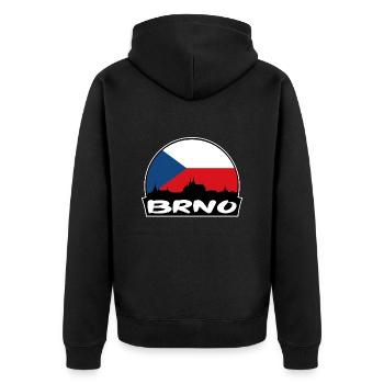 Brünn Tschechien Flagge Skyline Silhouette Reisen - Unisex Premium Bio Zip Hoodie - Schwarz - Hinten - Nico (187cm)