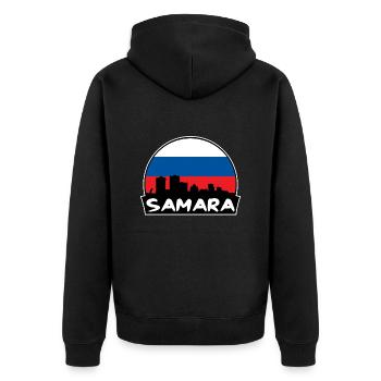 Samara Russie Flag Skyline Silhouette Voyage - Veste à capuche bio Premium Unisexe - noir - Dos - Nico (187cm)