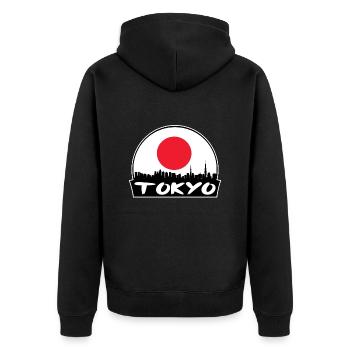 Tokio Japan Flagge Skyline Silhouette Reisen - Unisex Premium Bio Zip Hoodie - Schwarz - Hinten - Nico (187cm)