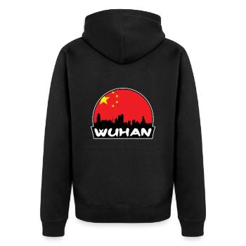 Wuhan China Flagge Skyline Silhouette Reisen - Unisex Premium Bio Zip Hoodie - Schwarz - Hinten - Nico (187cm)