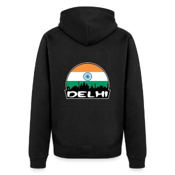 Delhi Indien Flagge Skyline Silhouette Reisen - Unisex Premium Bio Zip Hoodie - Schwarz - Hinten - Nico (187cm)