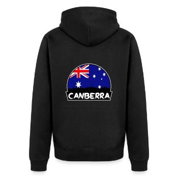 Canberra Australien Flagge Skyline Silhouette Reisen - Unisex Premium Bio Zip Hoodie - Schwarz - Hinten - Nico (187cm)