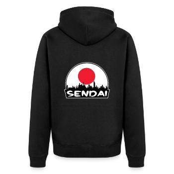 Sendai Japan Flagge Skyline Silhouette Reisen - Unisex Premium Bio Zip Hoodie - Schwarz - Hinten - Nico (187cm)