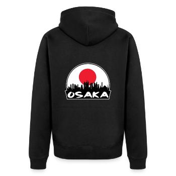 Osaka Japan Flagge Skyline Silhouette Reisen - Unisex Premium Bio Zip Hoodie - Schwarz - Hinten - Nico (187cm)