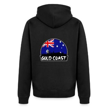 Gold Coast Australia Flag Skyline Silhouette Trave - Unisex Premium Organic Zip Hoodie - black - Back - Nico (187cm)