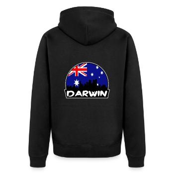 Darwin Australien Flagge Skyline Silhouette Reisen - Unisex Premium Bio Zip Hoodie - Schwarz - Hinten - Nico (187cm)