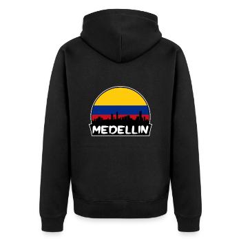 Medellin Kolumbien Flagge Skyline Silhouette Reisen - Unisex Premium Bio Zip Hoodie - Schwarz - Hinten - Nico (187cm)