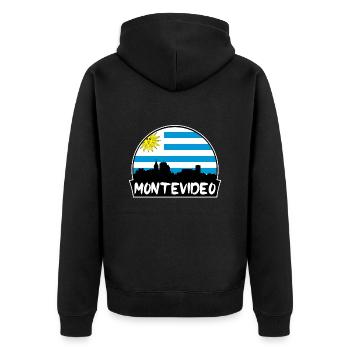 Montevideo Uruguay Flagge Skyline Silhouette Reisen - Unisex Premium Bio Zip Hoodie - Schwarz - Hinten - Nico (187cm)