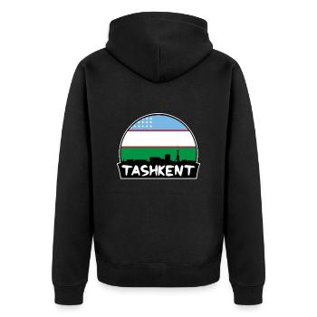 Taschkent Usbekistan Flagge Skyline Silhouette Reisen - Unisex Premium Bio Zip Hoodie - Schwarz - Hinten - Nico (187cm)