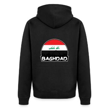Bagdad Irak Flagge Skyline Silhouette Reisen - Unisex Premium Bio Zip Hoodie - Schwarz - Hinten - Nico (187cm)