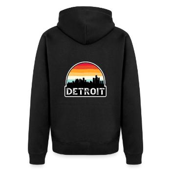 Detroit Michigan USA Flagge Skyline Reisesouvenir - Unisex Premium Bio Zip Hoodie - Schwarz - Hinten - Nico (187cm)