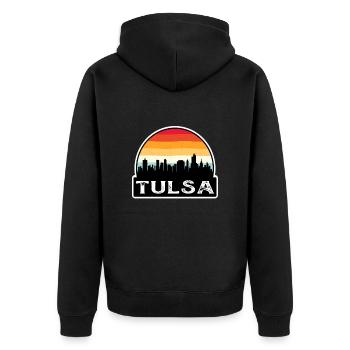 Tulsa Oklahoma USA Flag Skyline Travel Souvenir - Unisex Premium Organic Zip Hoodie - black - Back - Nico (187cm)