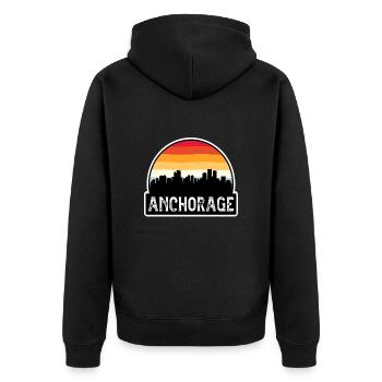 Anchorage Alaska USA Flag Skyline Travel Souvenir - Unisex Premium Organic Zip Hoodie - black - Back - Nico (187cm)