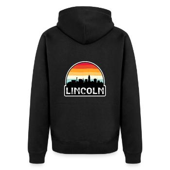 Lincoln Nebraska USA Flagge Skyline Reisesouvenir - Unisex Premium Bio Zip Hoodie - Schwarz - Hinten - Nico (187cm)