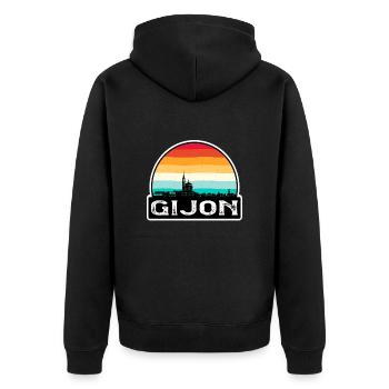 Gijon Spanien Flagge Skyline Reisesouvenir - Unisex Premium Bio Zip Hoodie - Schwarz - Hinten - Nico (187cm)