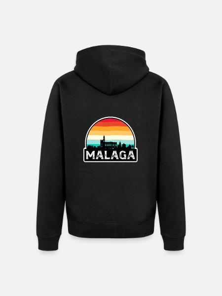 Málaga España Bandera Skyline Travel Souvenir - Chaqueta con capucha prémium ecológica unisex - negro