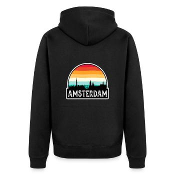 Amsterdam Niederlande Flagge Skyline Reisesouvenir - Unisex Premium Bio Zip Hoodie - Schwarz - Hinten - Nico (187cm)