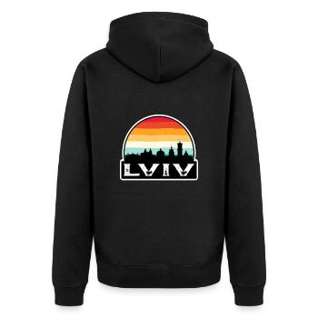 Lviv Ukraine Flag Skyline Souvenir de voyage - Veste à capuche bio Premium Unisexe - noir - Dos - Nico (187cm)
