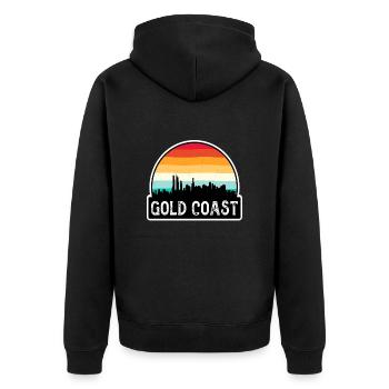 Gold Coast Australien Flagge Skyline Reise-Souvenir - Unisex Premium Bio Zip Hoodie - Schwarz - Hinten - Nico (187cm)