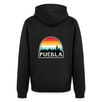 Puebla Mexico Flag Skyline Travel Souvenir - Unisex Premium Organic Zip Hoodie - black - Back - Nico (187cm)