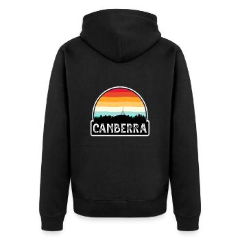 Canberra Australien Flagge Skyline Reise-Souvenir - Unisex Premium Bio Zip Hoodie - Schwarz - Hinten - Nico (187cm)
