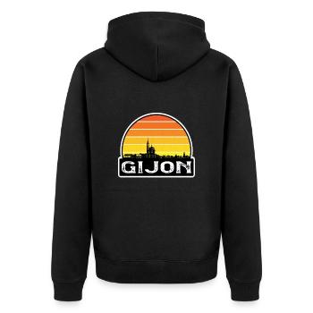 Gijon Spanien Flagge Skyline Reisesouvenir - Unisex Premium Bio Zip Hoodie - Schwarz - Hinten - Nico (187cm)
