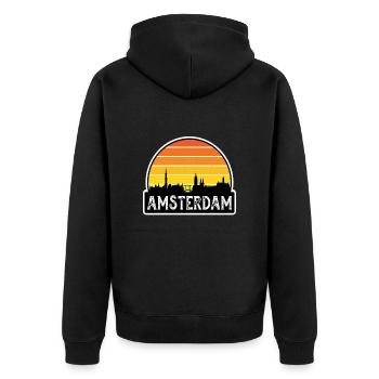 Amsterdam Niederlande Flagge Skyline Reisesouvenir - Unisex Premium Bio Zip Hoodie - Schwarz - Hinten - Nico (187cm)