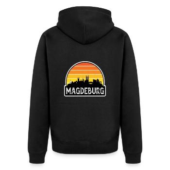 Magdeburg Deutschland Flagge Skyline Reisesouvenir - Unisex Premium Bio Zip Hoodie - Schwarz - Hinten - Nico (187cm)