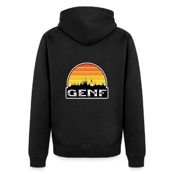 Genf Schweiz Flagge Skyline Reisesouvenir - Unisex Premium Bio Zip Hoodie - Schwarz - Hinten - Nico (187cm)