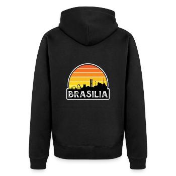 Brasilia Brazil Flag Skyline Travel Souvenir - Unisex Premium Organic Zip Hoodie - black - Back - Nico (187cm)