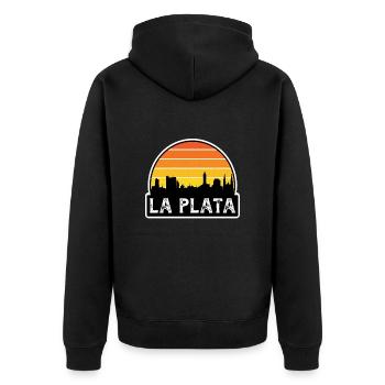La Plata Argentinien-Flagge Skyline Reise-Souvenir - Unisex Premium Bio Zip Hoodie - Schwarz - Hinten - Nico (187cm)