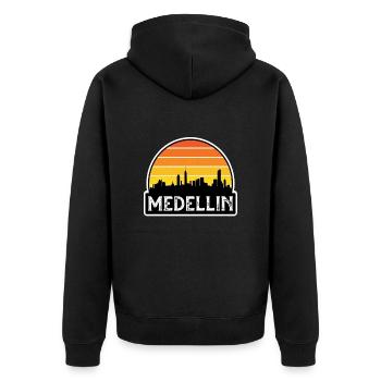 Medellin Kolumbien Flagge Skyline Reisesouvenir - Unisex Premium Bio Zip Hoodie - Schwarz - Hinten - Nico (187cm)