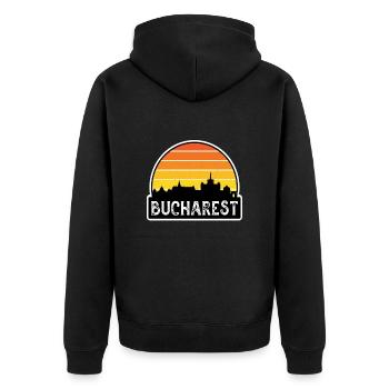 Bucharest Romania Flag Skyline Travel Souvenir - Unisex Premium Organic Zip Hoodie - black - Back - Nico (187cm)