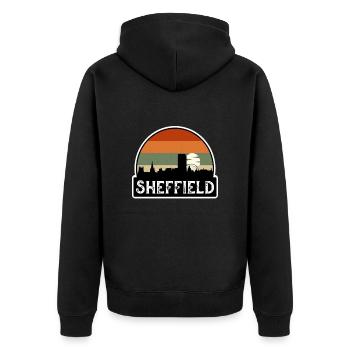 Sheffield England Flag Skyline Travel Souvenir - Unisex Premium Organic Zip Hoodie - black - Back - Nico (187cm)