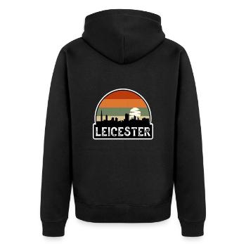 Leicester England Flag Skyline Travel Souvenir - Unisex Premium Organic Zip Hoodie - black - Back - Nico (187cm)
