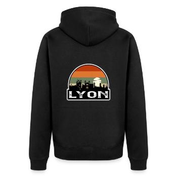 Lyon France Flag Skyline Travel Souvenir - Unisex Premium Organic Zip Hoodie - black - Back - Nico (187cm)