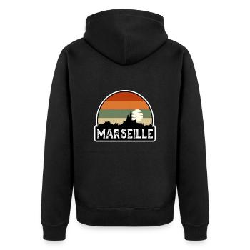 Marseille France Flag Skyline Travel Souvenir - Unisex Premium Organic Zip Hoodie - black - Back - Nico (187cm)