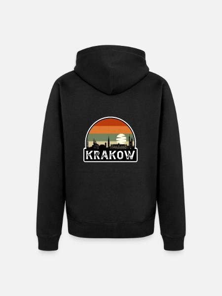 Krakow Poland Flag Skyline Travel Souvenir - Unisex Premium Organic Zip Hoodie - black
