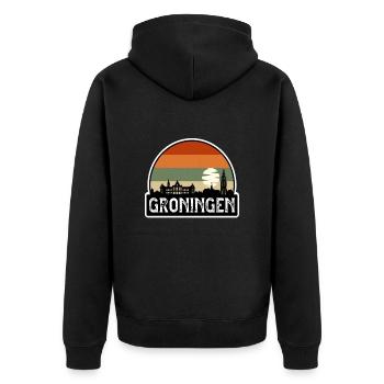 Groningen Netherlands Flag Skyline Travel Souvenir - Unisex Premium Organic Zip Hoodie - black - Back - Nico (187cm)