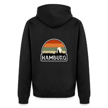 Hamburg Germany Flag Skyline Travel Souvenir - Unisex Premium Organic Zip Hoodie - black - Back - Nico (187cm)